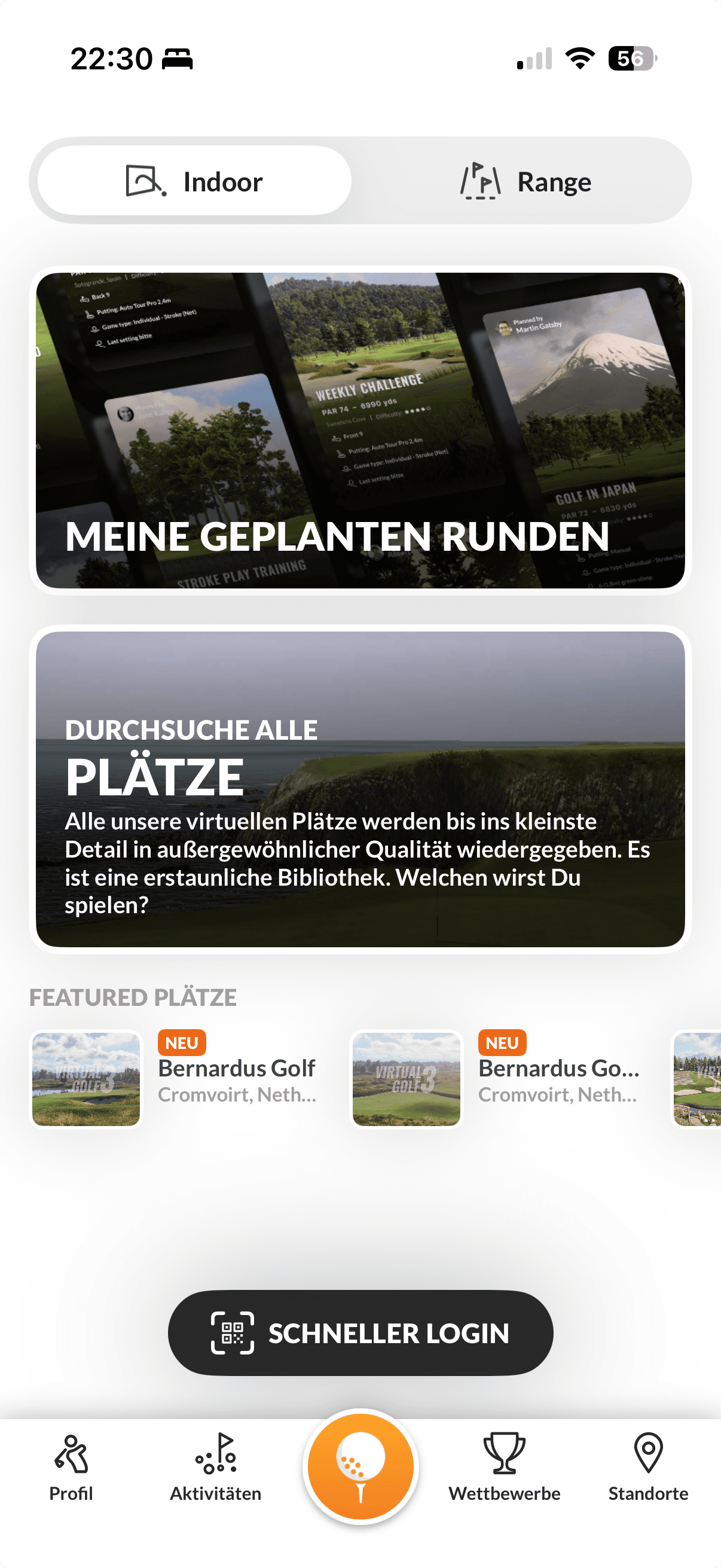 TrackMan Golf App: Indoor-Runden planen, virtuelle Plätze entdecken und per Schnelllogin im Studio anmelden