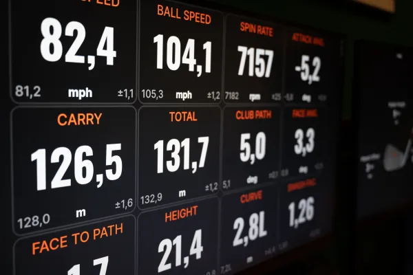 TrackMan-Messwerte auf dem Bildschirm in der BirdieZone